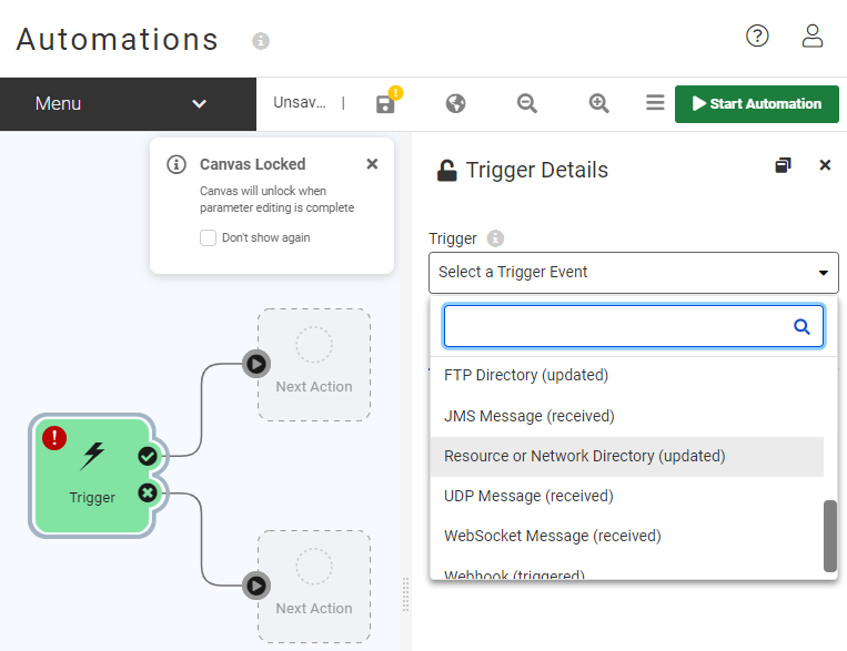 Selecting a Resource or Network Directory (updated) Trigger Event